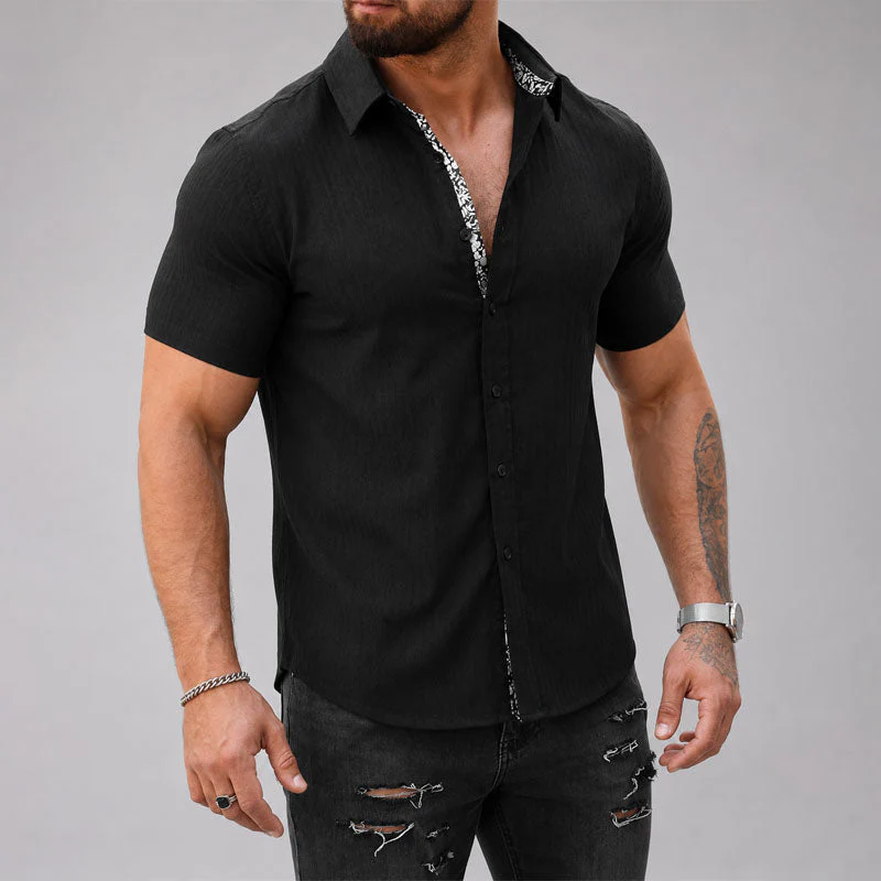 Patrick - Men's Textured Trim Short Sleeve Shirt - Image 2