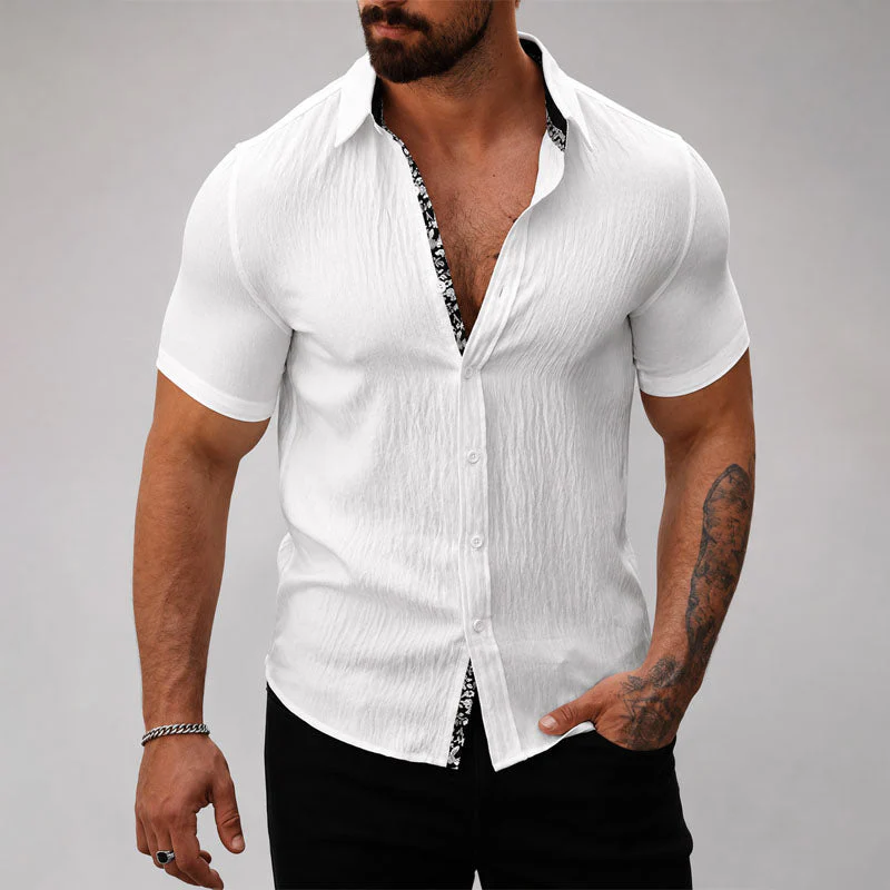 Patrick - Men's Textured Trim Short Sleeve Shirt - Image 3