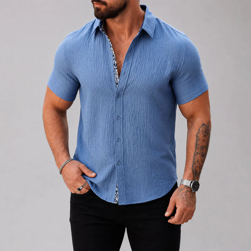 Patrick - Men's Textured Trim Short Sleeve Shirt - Image 4