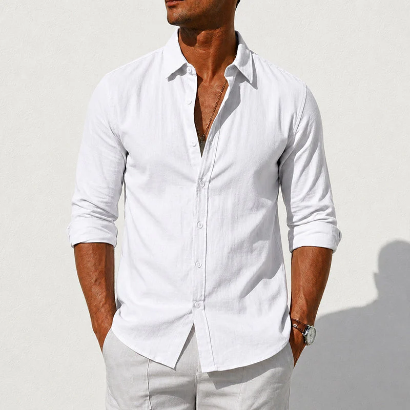 Percy - Men's Relaxed Fit Cotton Linen Shirt - Image 2