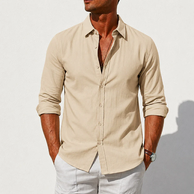 Percy - Men's Relaxed Fit Cotton Linen Shirt - Image 3
