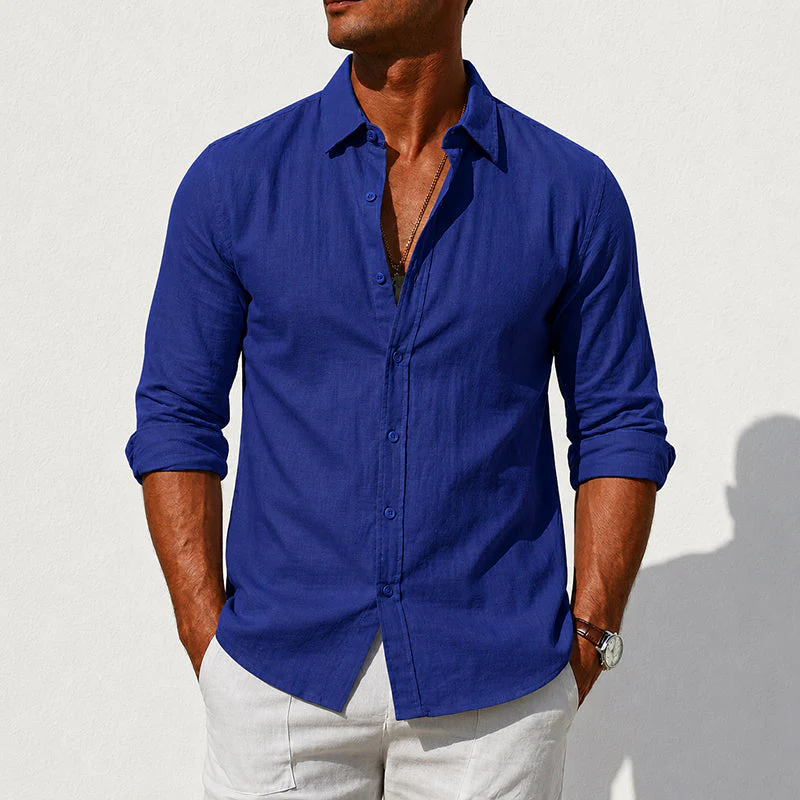 Percy - Men's Relaxed Fit Cotton Linen Shirt - Image 4