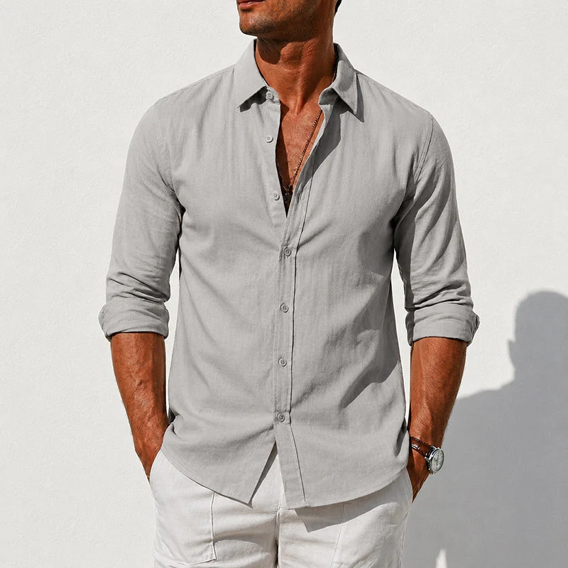 Percy - Men's Relaxed Fit Cotton Linen Shirt - Image 5
