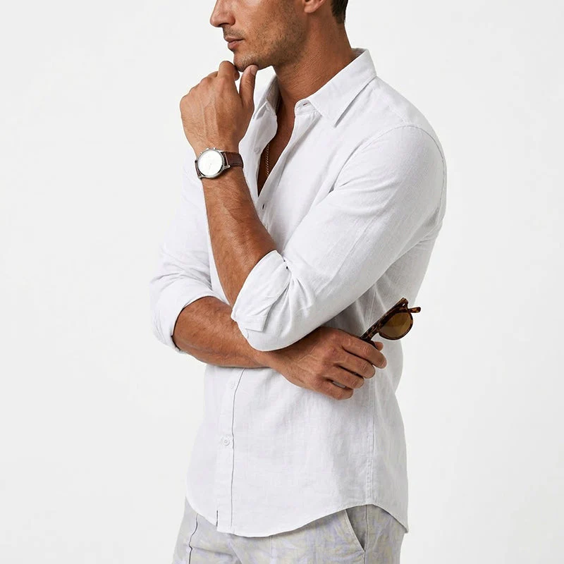 Percy - Men's Relaxed Fit Cotton Linen Shirt - Image 6