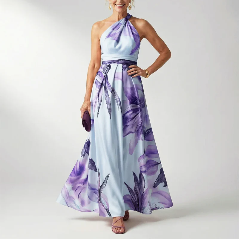 Quinn - Women’s Draped Halter Floral Evening Dress - Image 2