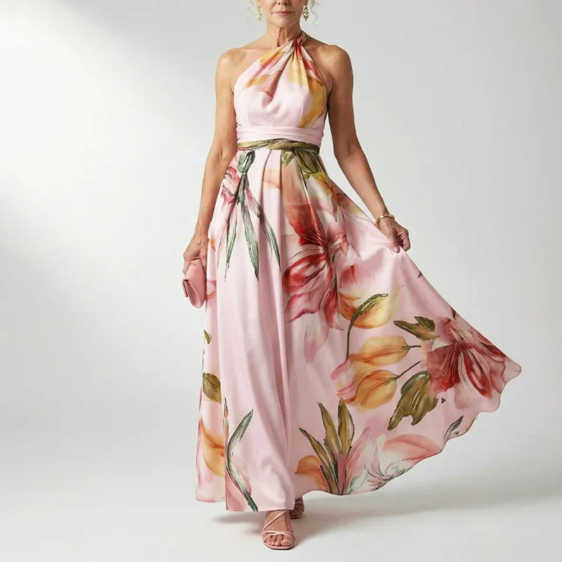 Quinn - Women’s Draped Halter Floral Evening Dress - Image 3