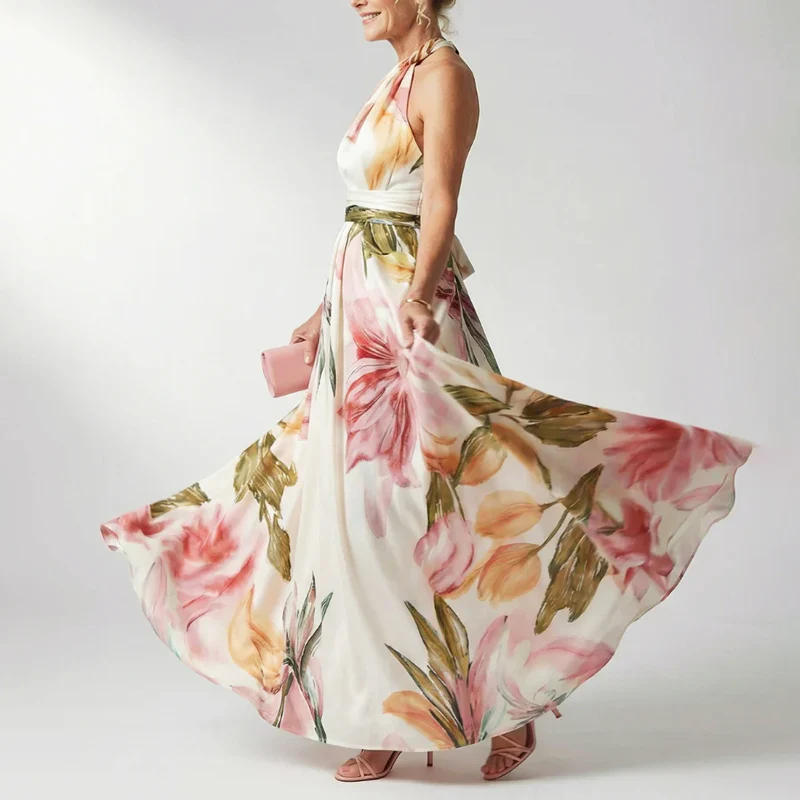Quinn - Women’s Draped Halter Floral Evening Dress - Image 4