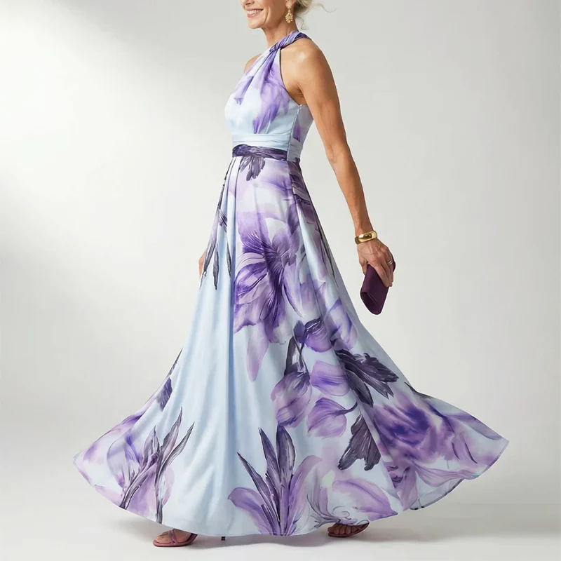 Quinn - Women’s Draped Halter Floral Evening Dress - Image 6