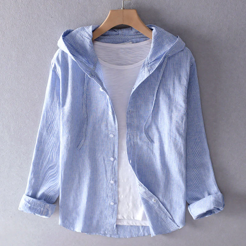 Roberto Russo Hooded Linen Shirt with Buttons