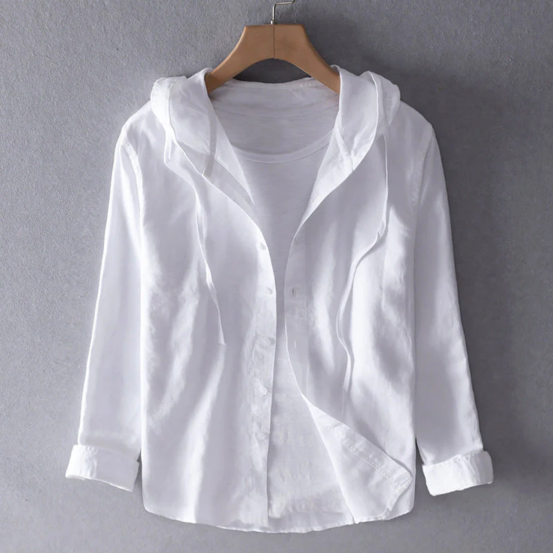 Roberto Russo Hooded Linen Shirt with Buttons - Image 2