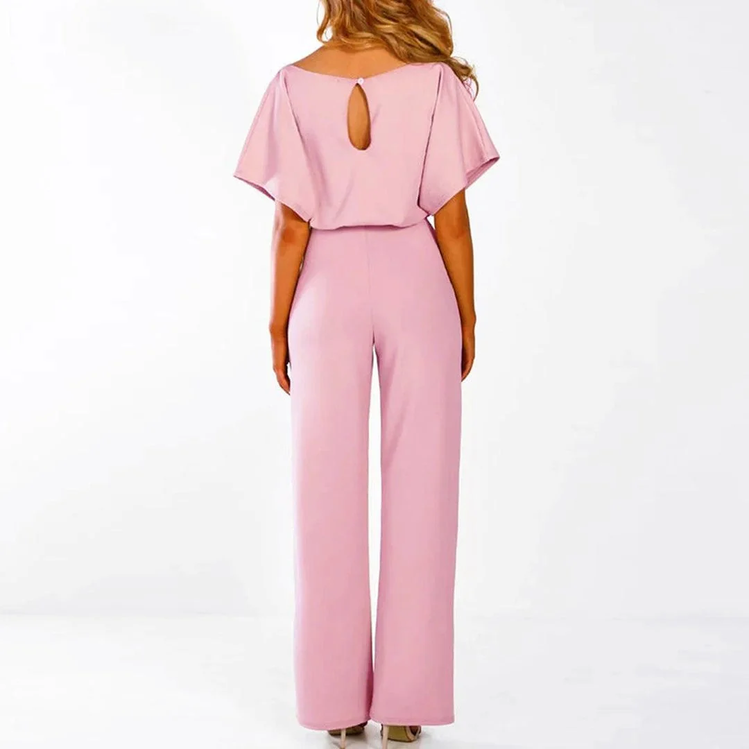 Samantha - Women's Short Sleeve Belted Wide Leg Jumpsuit - Image 6