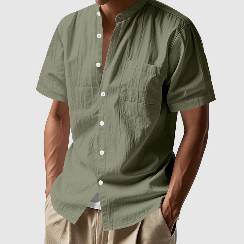 Shane - Men's Linen Mandarin Collar Short Sleeve Shirt - Image 2