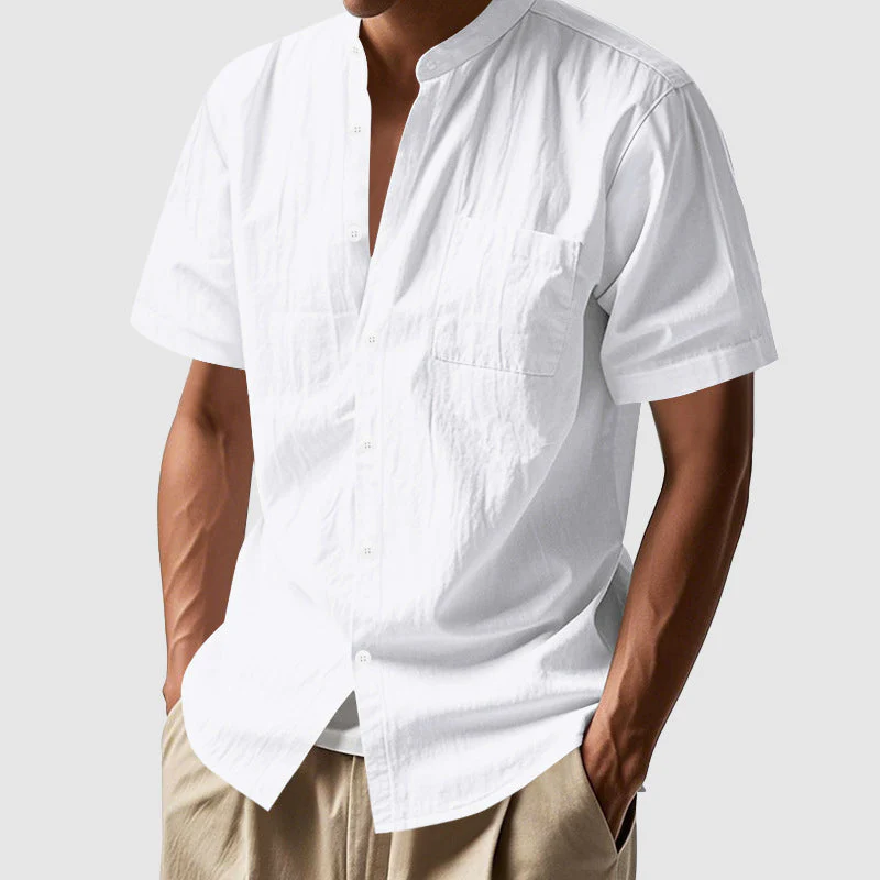 Shane - Men's Linen Mandarin Collar Short Sleeve Shirt - Image 3