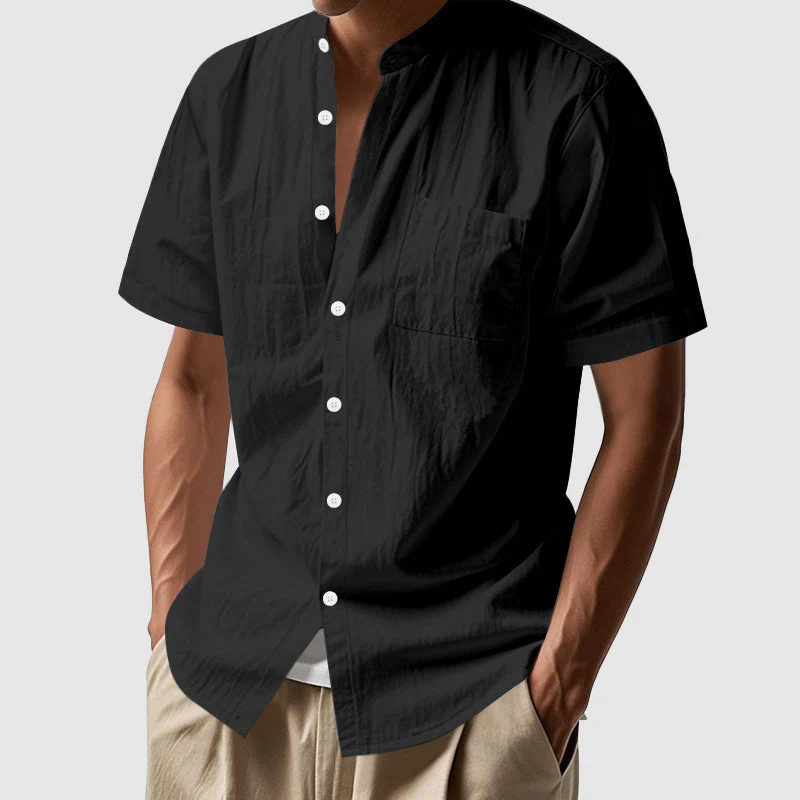 Shane - Men's Linen Mandarin Collar Short Sleeve Shirt - Image 4