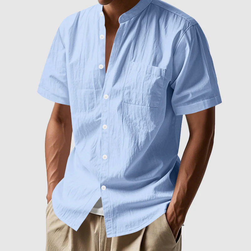 Shane - Men's Linen Mandarin Collar Short Sleeve Shirt - Image 5
