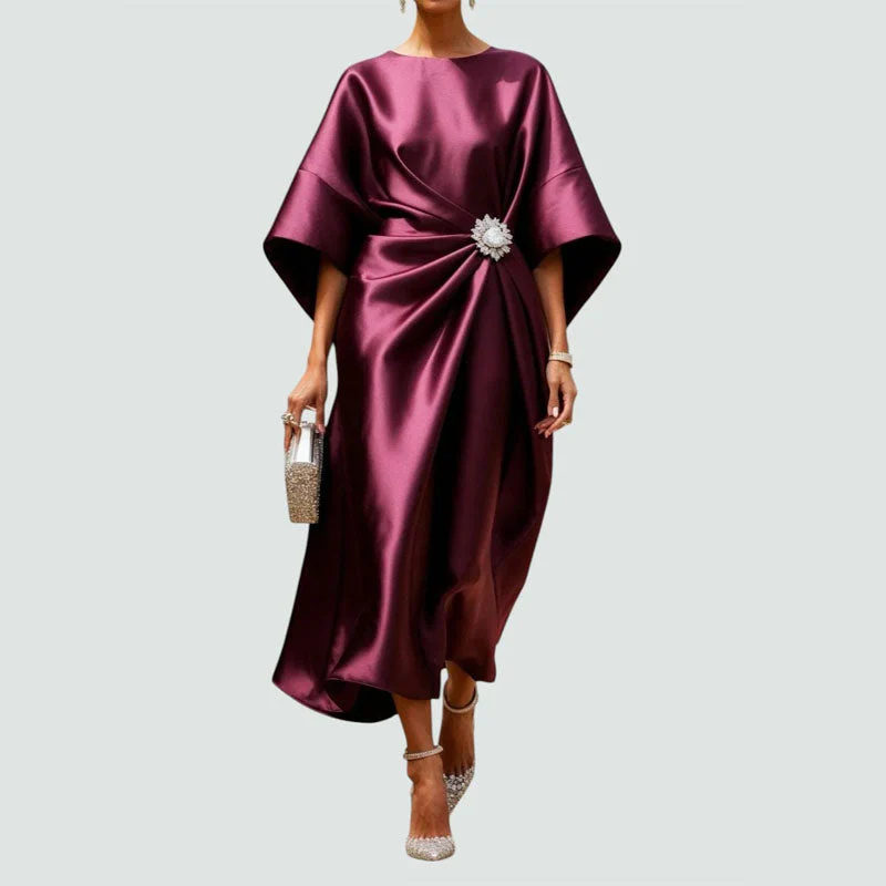 Sofia Amoretti Draped Midi Dress with Wide Sleeves - Image 3
