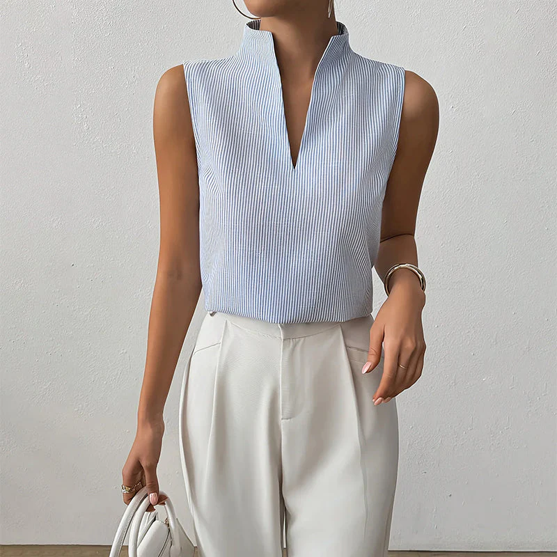 Sofia Amoretti Sleeveless Striped V-Neck Blouse - Image 2