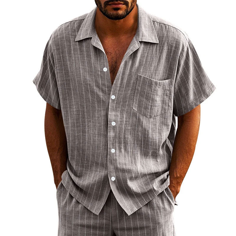 Timothy - Men's Relaxed Striped Short Sleeve Set - Image 3