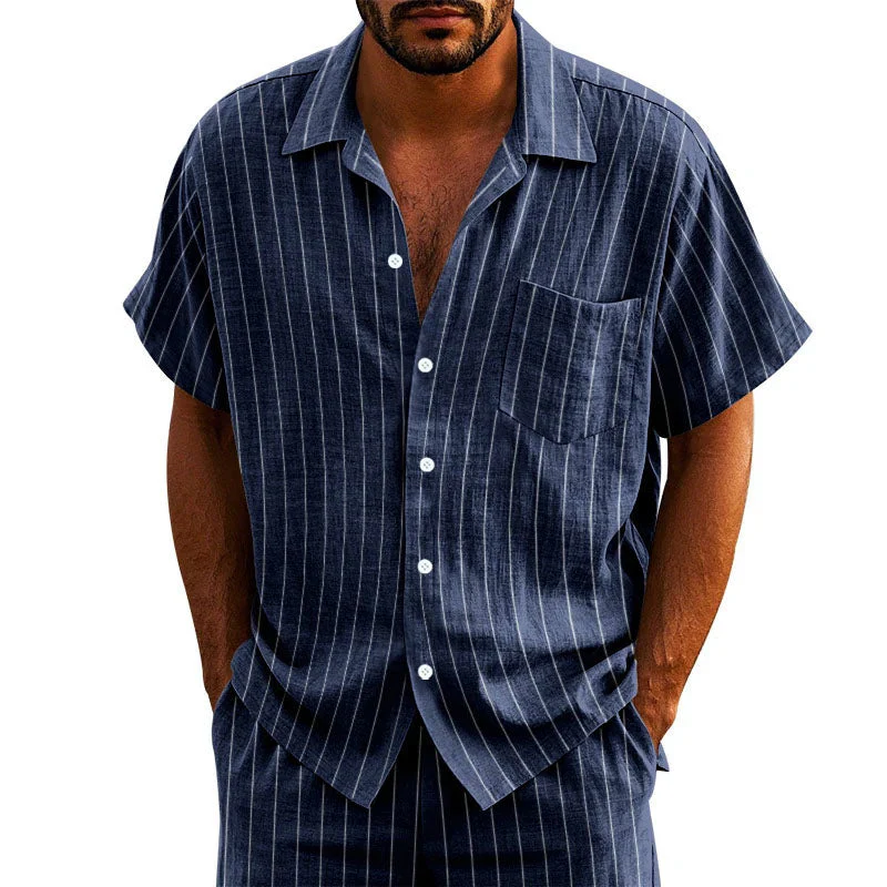 Timothy - Men's Relaxed Striped Short Sleeve Set - Image 4