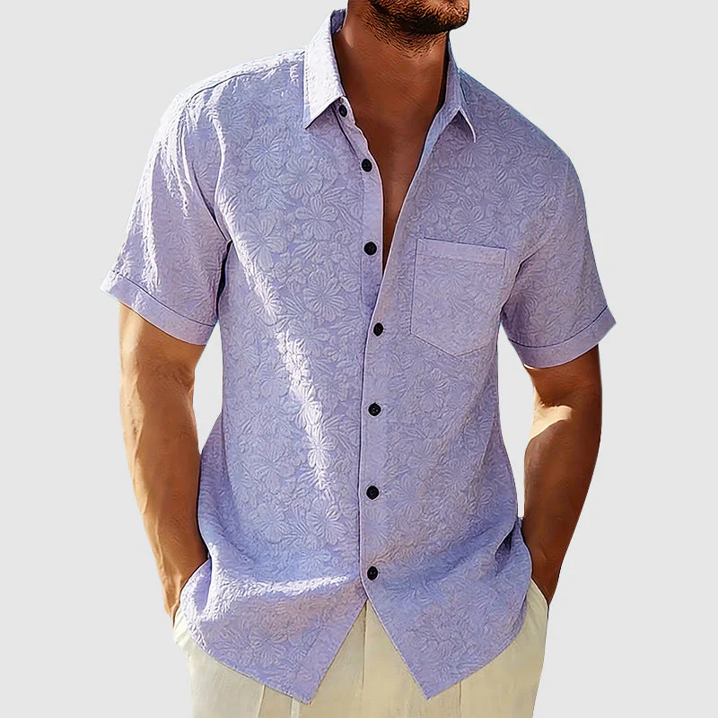 Trevor - Men's Cotton Textured Floral Short Sleeve Shirt - Image 2