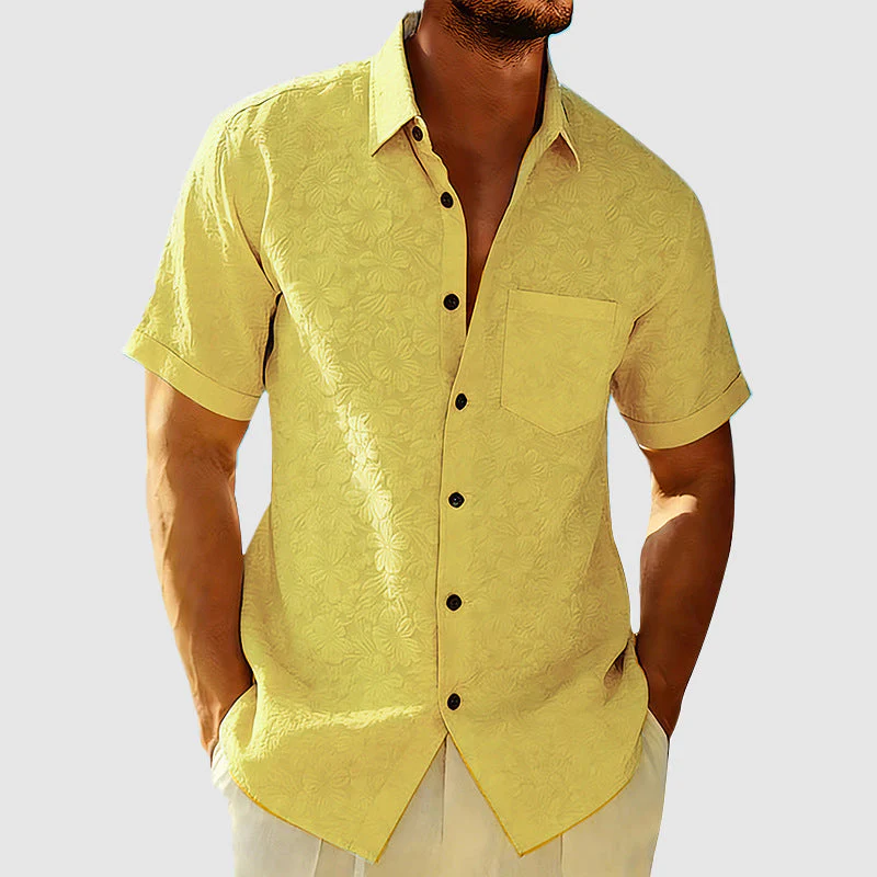 Trevor - Men's Cotton Textured Floral Short Sleeve Shirt - Image 3