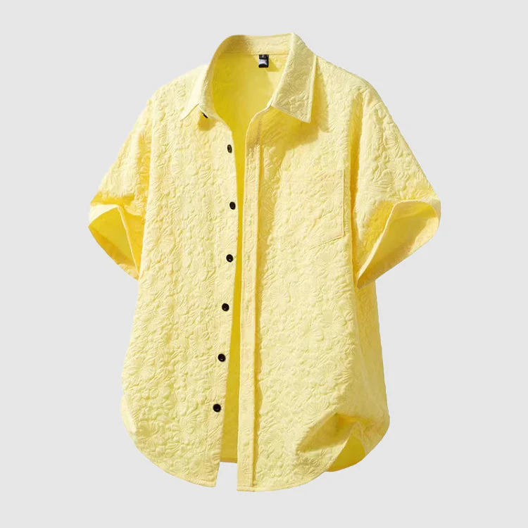 Trevor - Men's Cotton Textured Floral Short Sleeve Shirt - Image 4