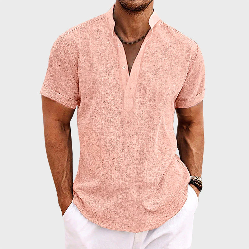 Tyler - Men's Short Sleeve Textured Henley Shirt - Image 3
