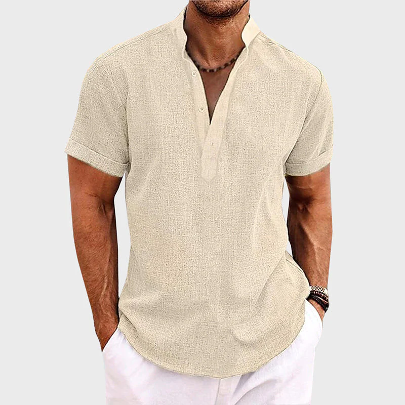 Tyler - Men's Short Sleeve Textured Henley Shirt - Image 4