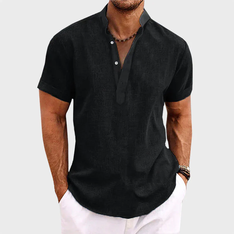 Tyler - Men's Short Sleeve Textured Henley Shirt - Image 5
