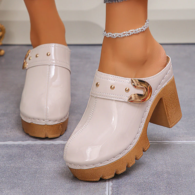 Valentina Rossi Block Heel Glossy Mules - Image 2