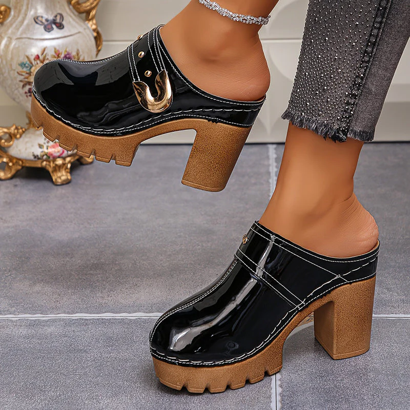 Valentina Rossi Block Heel Glossy Mules - Image 4