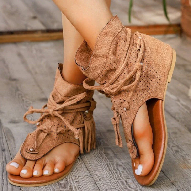 Valentina Rossi Flat Sandals with Decorative Fringe