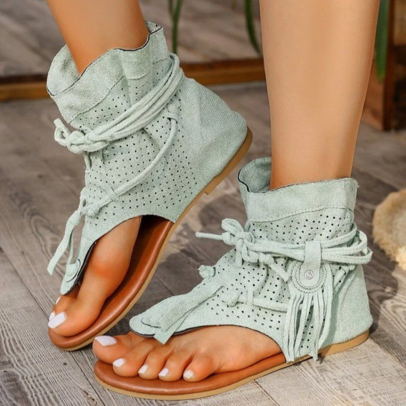 Valentina Rossi Flat Sandals with Decorative Fringe - Image 3