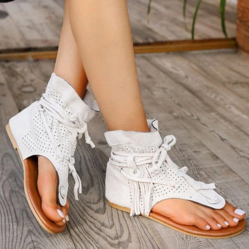 Valentina Rossi Flat Sandals with Decorative Fringe - Image 4