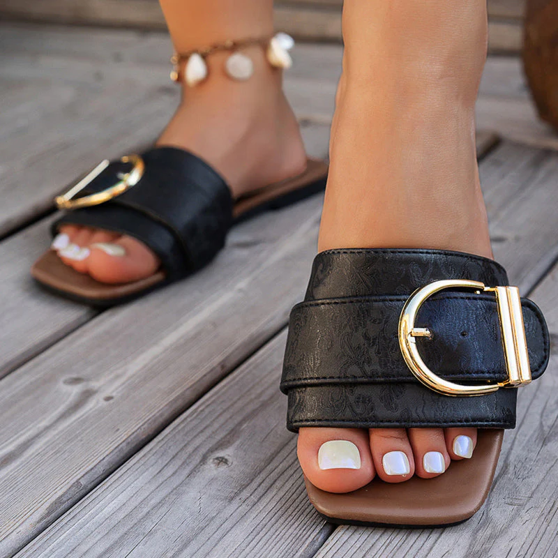 Valentina Rossi Flat Slide Sandals with Buckle Strap - Image 4