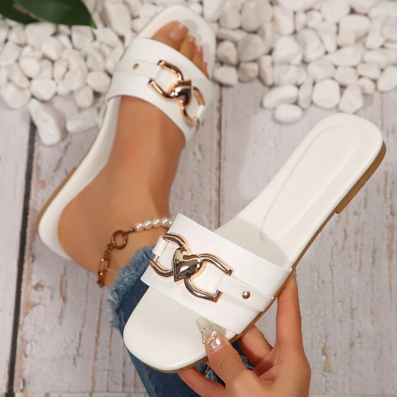 Valentina Rossi Flat Slide Sandals with Heart Detail - Image 3