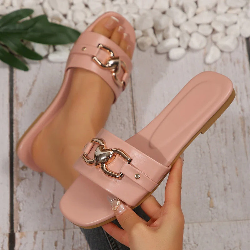 Valentina Rossi Flat Slide Sandals with Heart Detail - Image 4