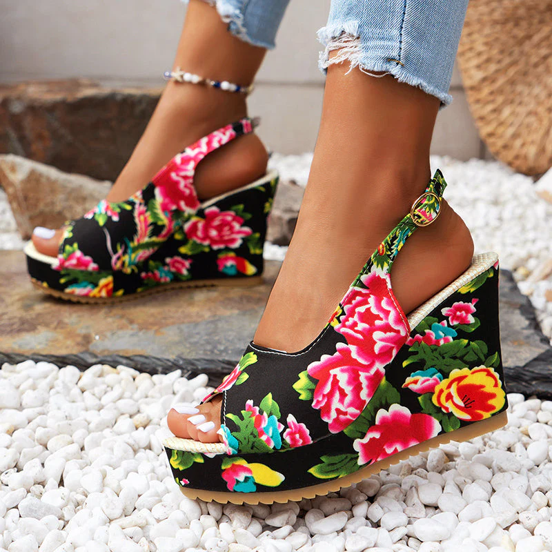 Valentina Rossi Floral Wedge Sandals - Image 2