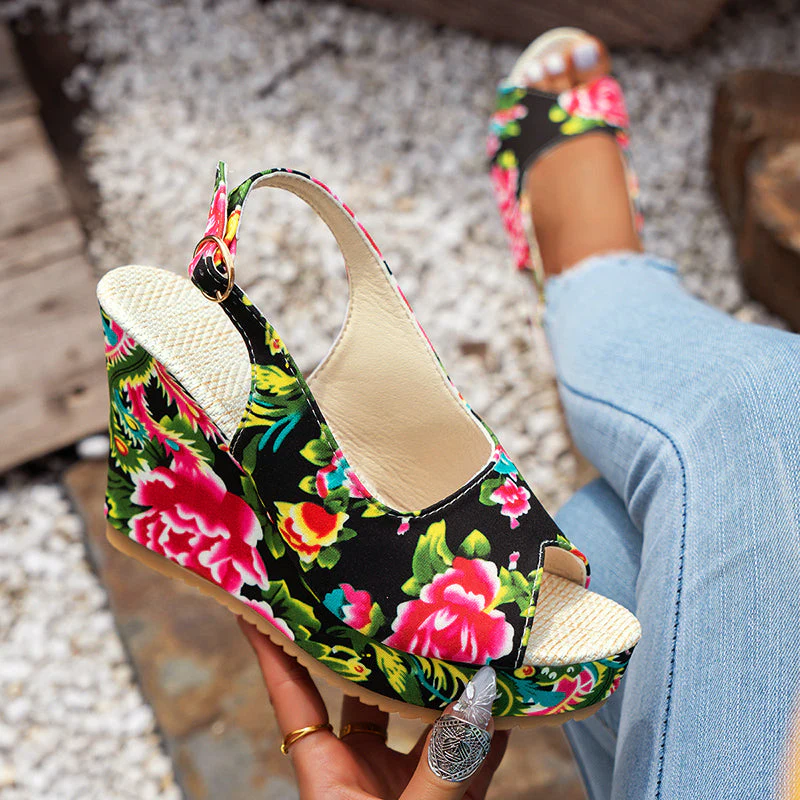 Valentina Rossi Floral Wedge Sandals - Image 4