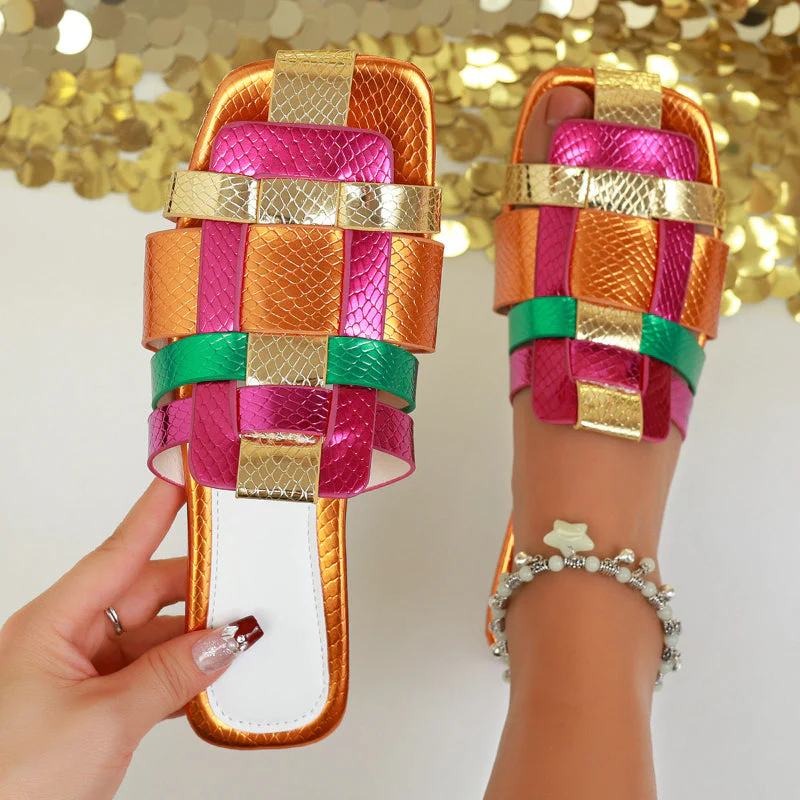 Valentina Rossi Multicolor Strap Flat Sandals - Image 9