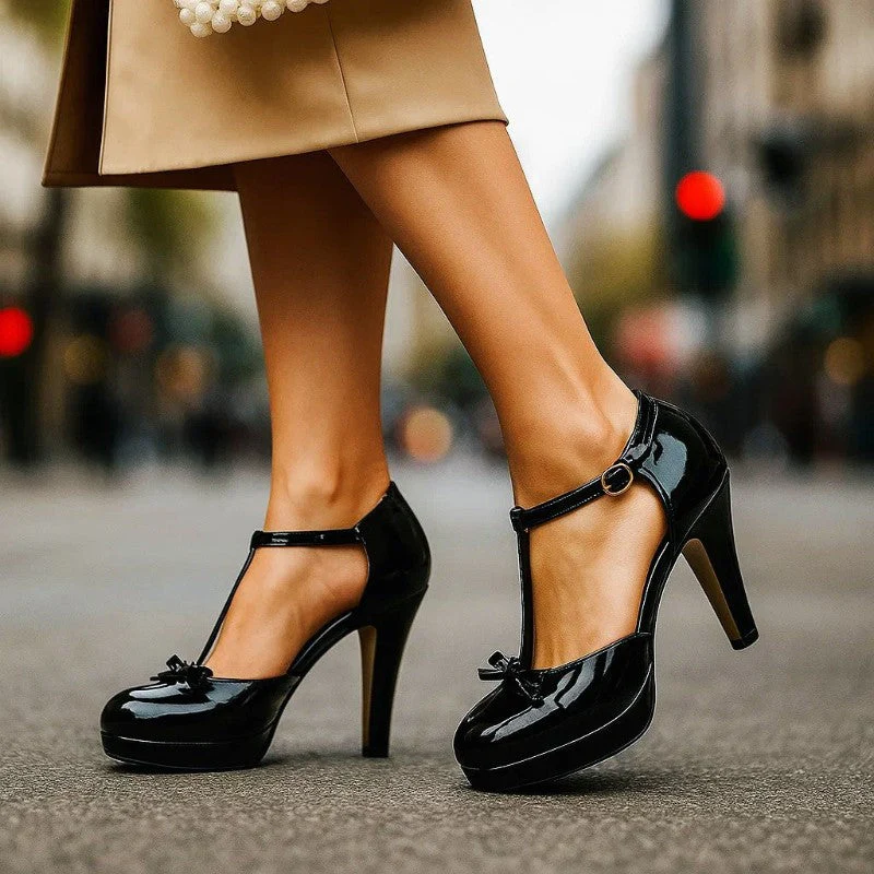 Valentina Rossi Platform Heels with Bow Tie and T-Strap - Image 2
