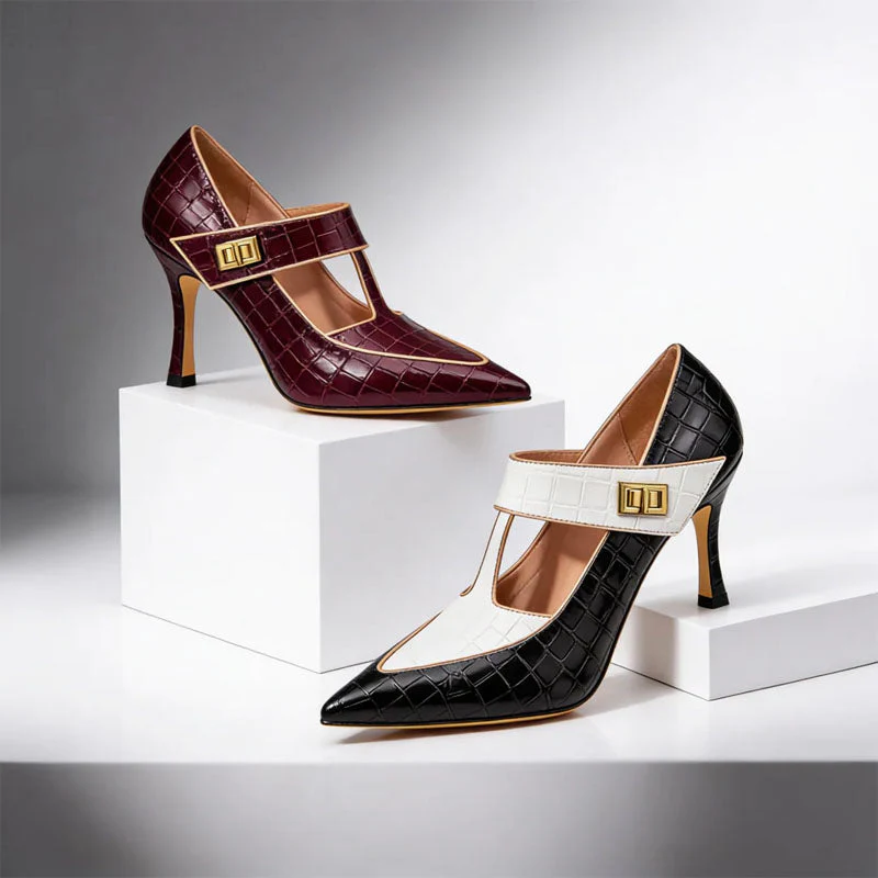 Valentina Rossi Pointed Toe T-Strap Heels - Image 3