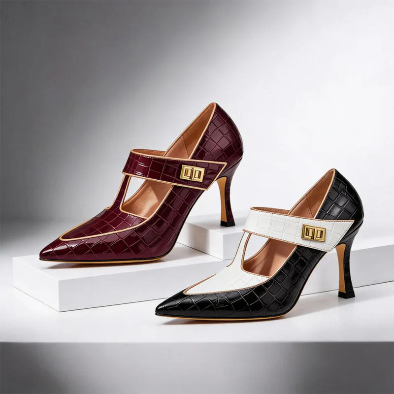 Valentina Rossi Pointed Toe T-Strap Heels - Image 4