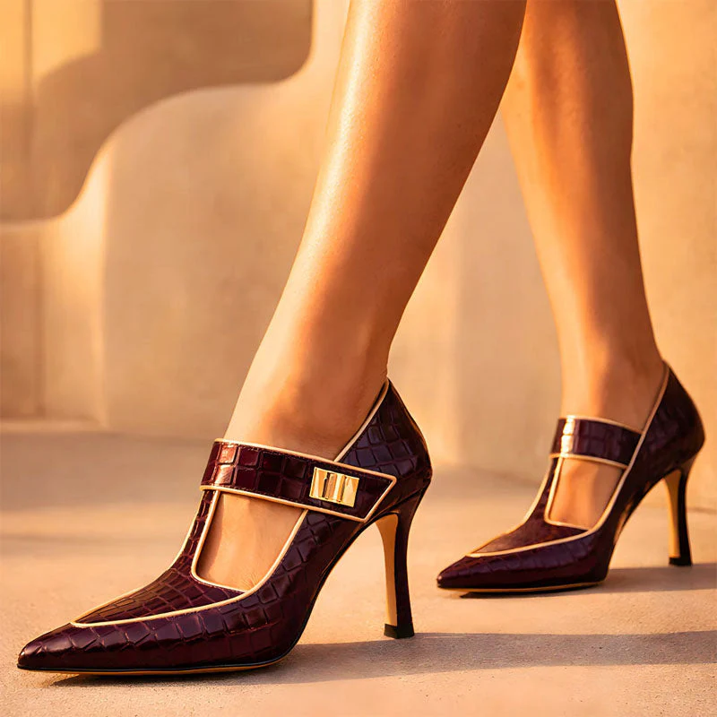 Valentina Rossi Pointed Toe T-Strap Heels - Image 5