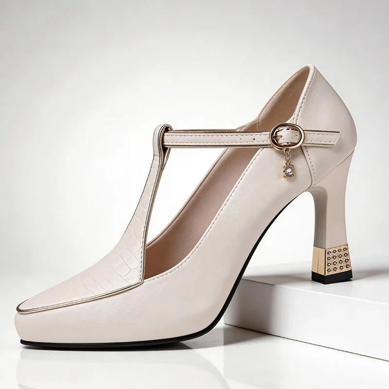 Valentina Rossi T-Strap Heels with Gold Detail - Image 2
