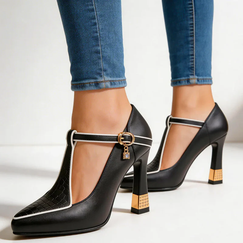 Valentina Rossi T-Strap Heels with Gold Detail - Image 3