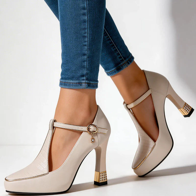 Valentina Rossi T-Strap Heels with Gold Detail - Image 4
