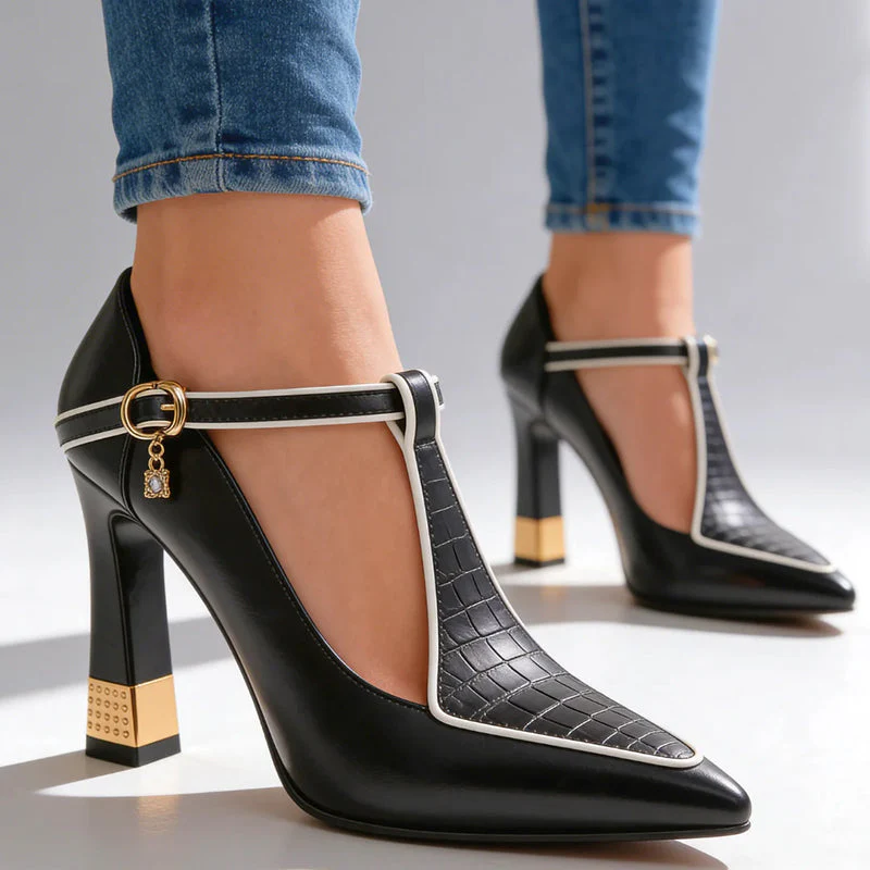 Valentina Rossi T-Strap Heels with Gold Detail - Image 5