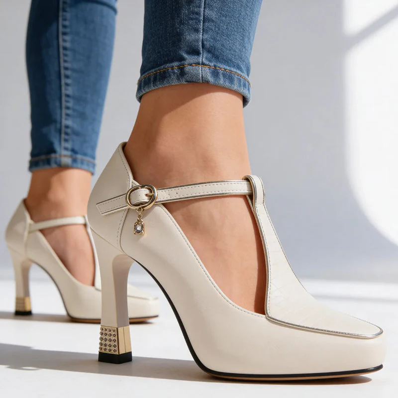 Valentina Rossi T-Strap Heels with Gold Detail - Image 6