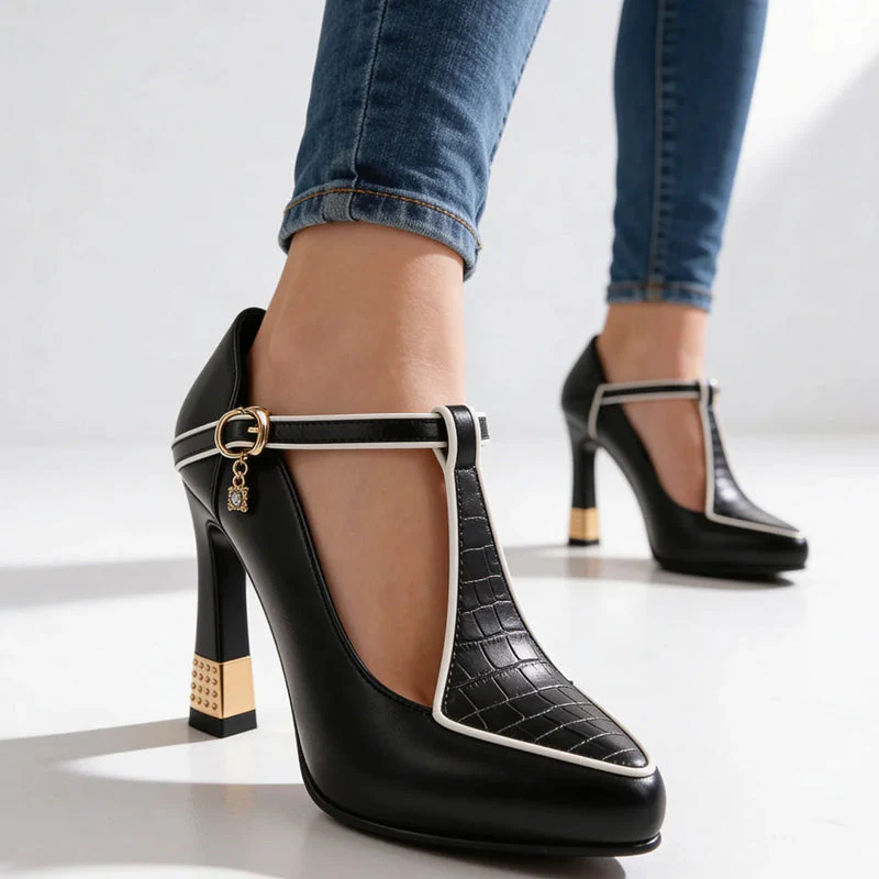 Valentina Rossi T-Strap Heels with Gold Detail - Image 7